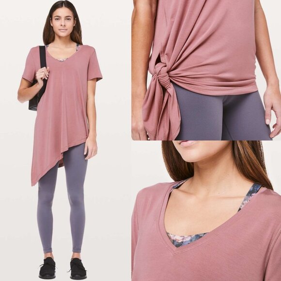 Lululemon To The Point Short‎ Sleeve T-Shirt Quicksand Pink V-Neck Layer Top 10 - Picture 1 of 7